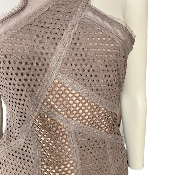 BCBG Maxazria Katlin Grey Taupe Mesh Overlay Tank Top Blouse Size Small - Picture 6 of 7